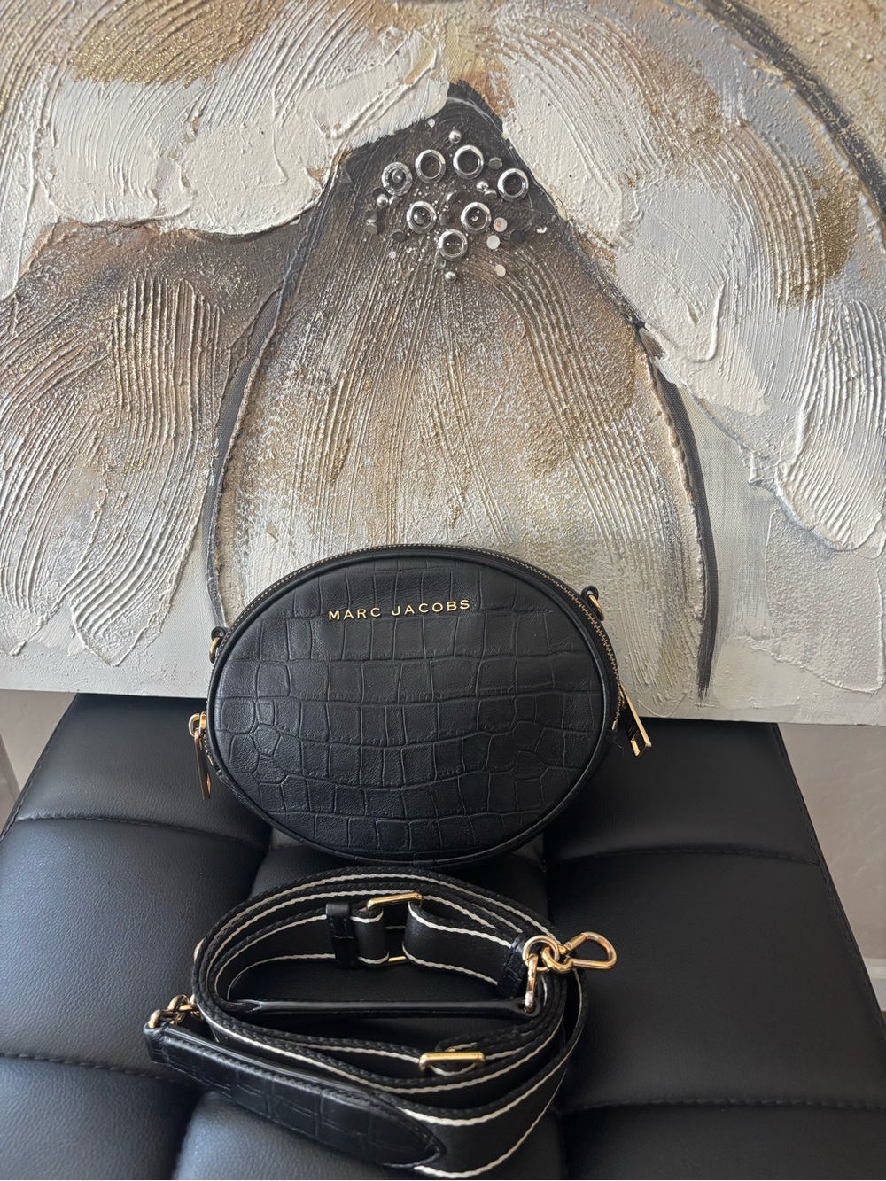 Marc Jacobs Black Croc-Embossed Oval Crossbody with Gold Hardware